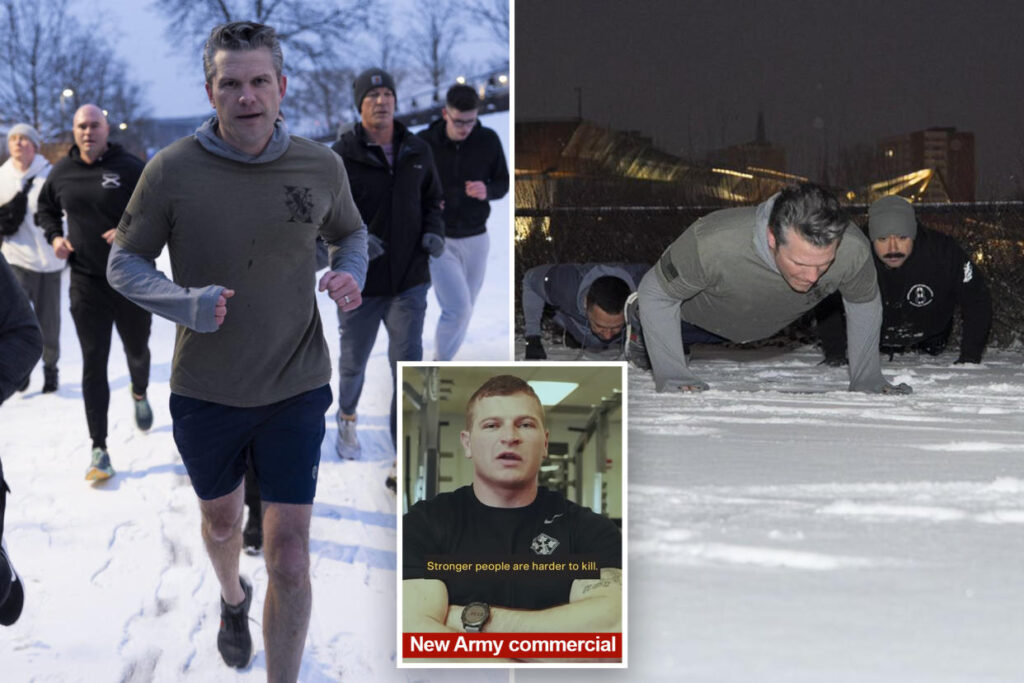 Hegseth trians with soldiers