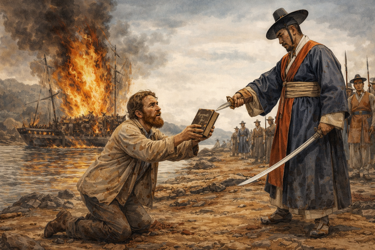 Robert Jermain Thomas in front of Chu Won Park