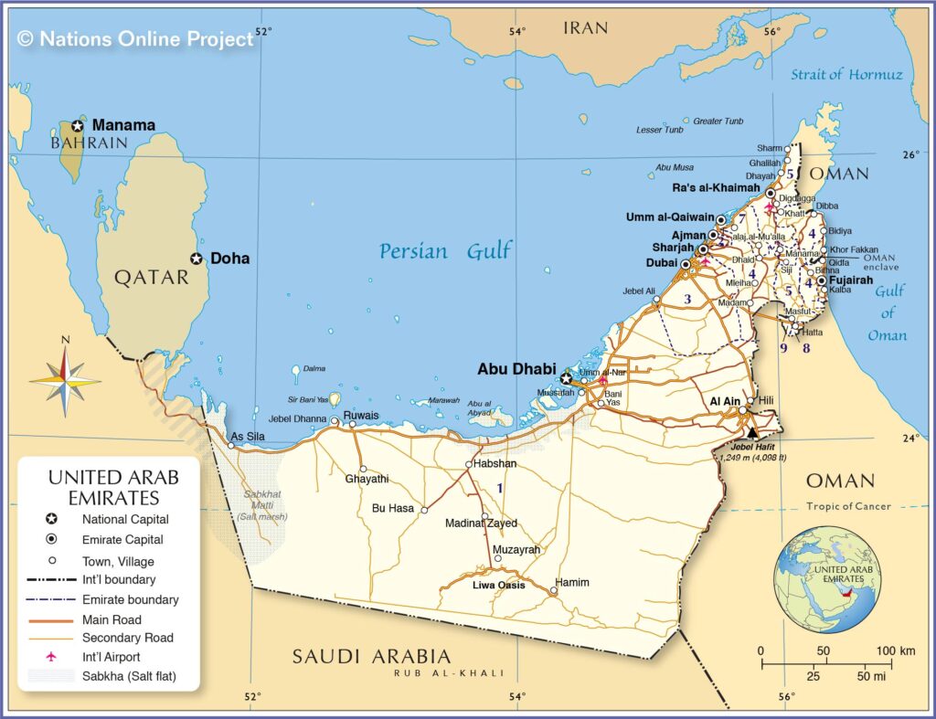 How close is UAE to Iran